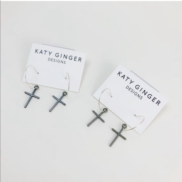 NWT KATY GINGER DESIGNS Cross Hoops - Picture 3 of 6